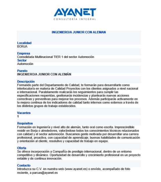 AYANET INGENIERO JUNIOR ALEMAN